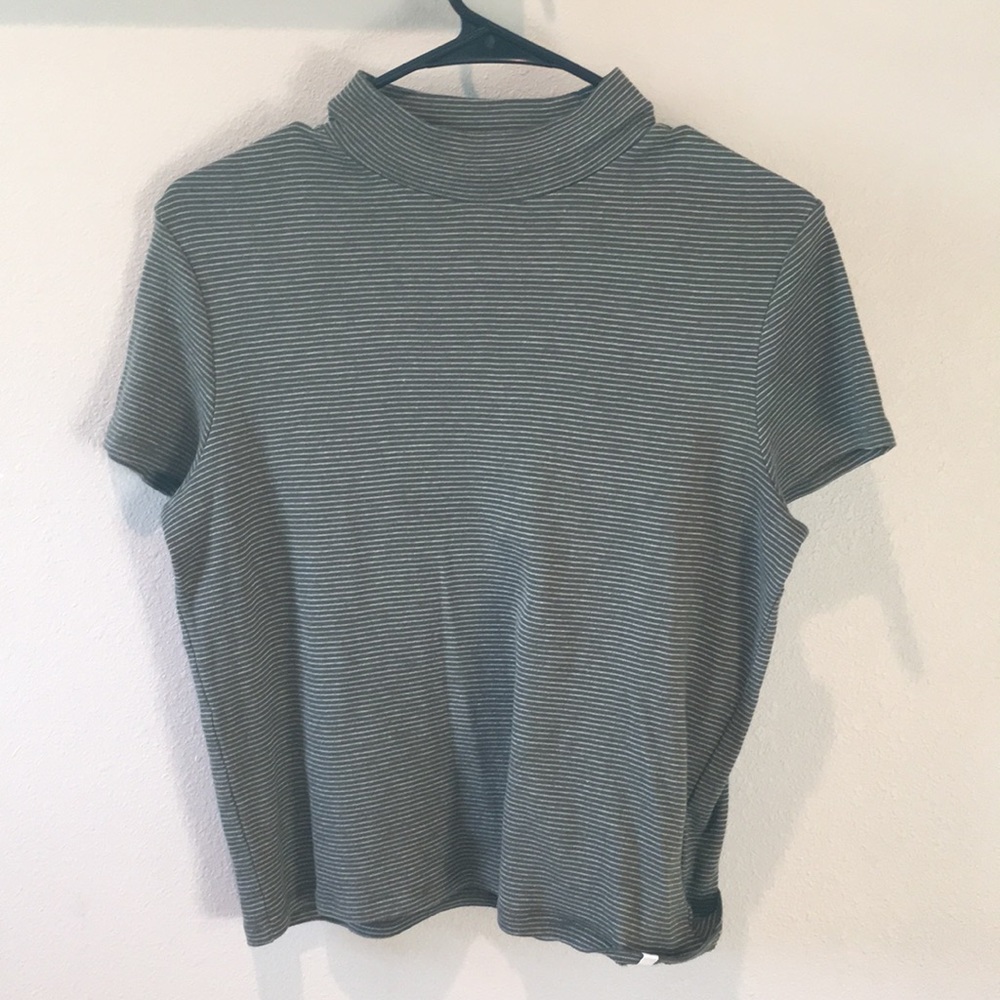 Striped Olive Green Turtle Neck Top